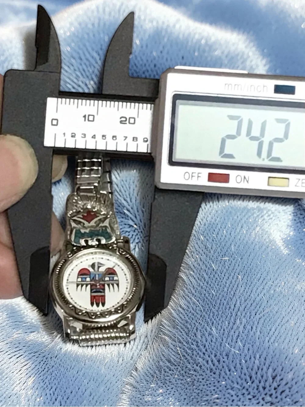 Navajo Sterling Turquoise/Coral Inlay Thunderbird Tips + Black Apache Watch